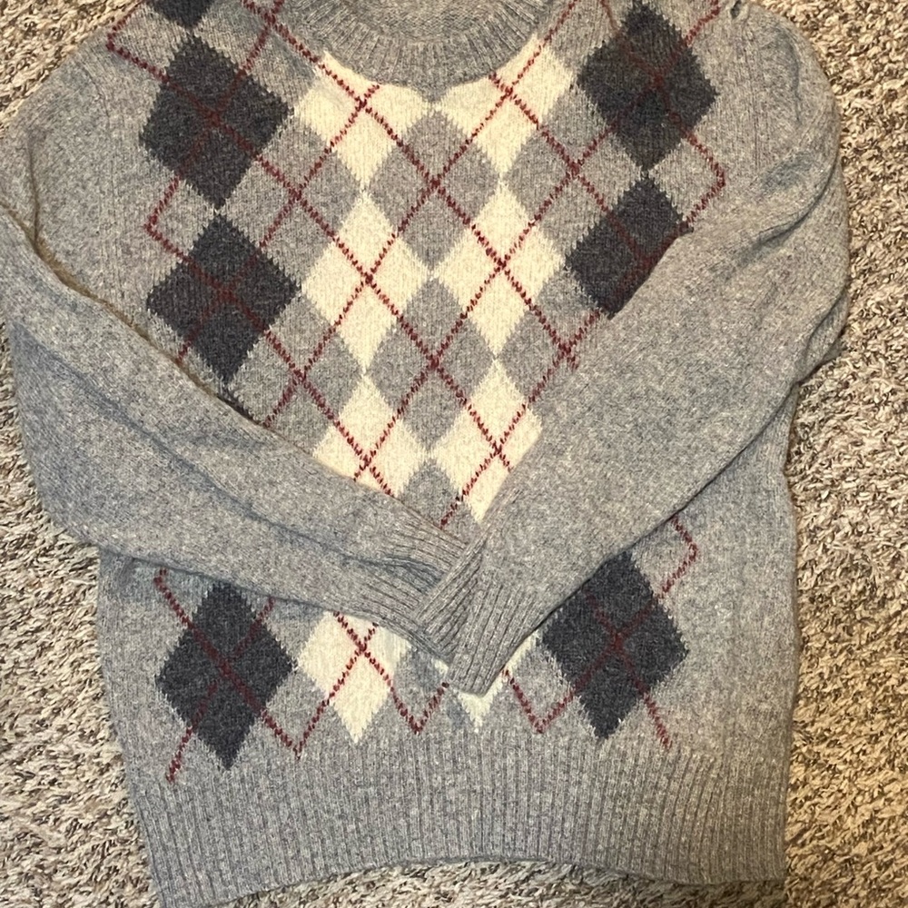 Gray and Red Argyle Crewneck Sweater